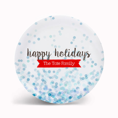 Happy Holidays Blue Confetti Plate