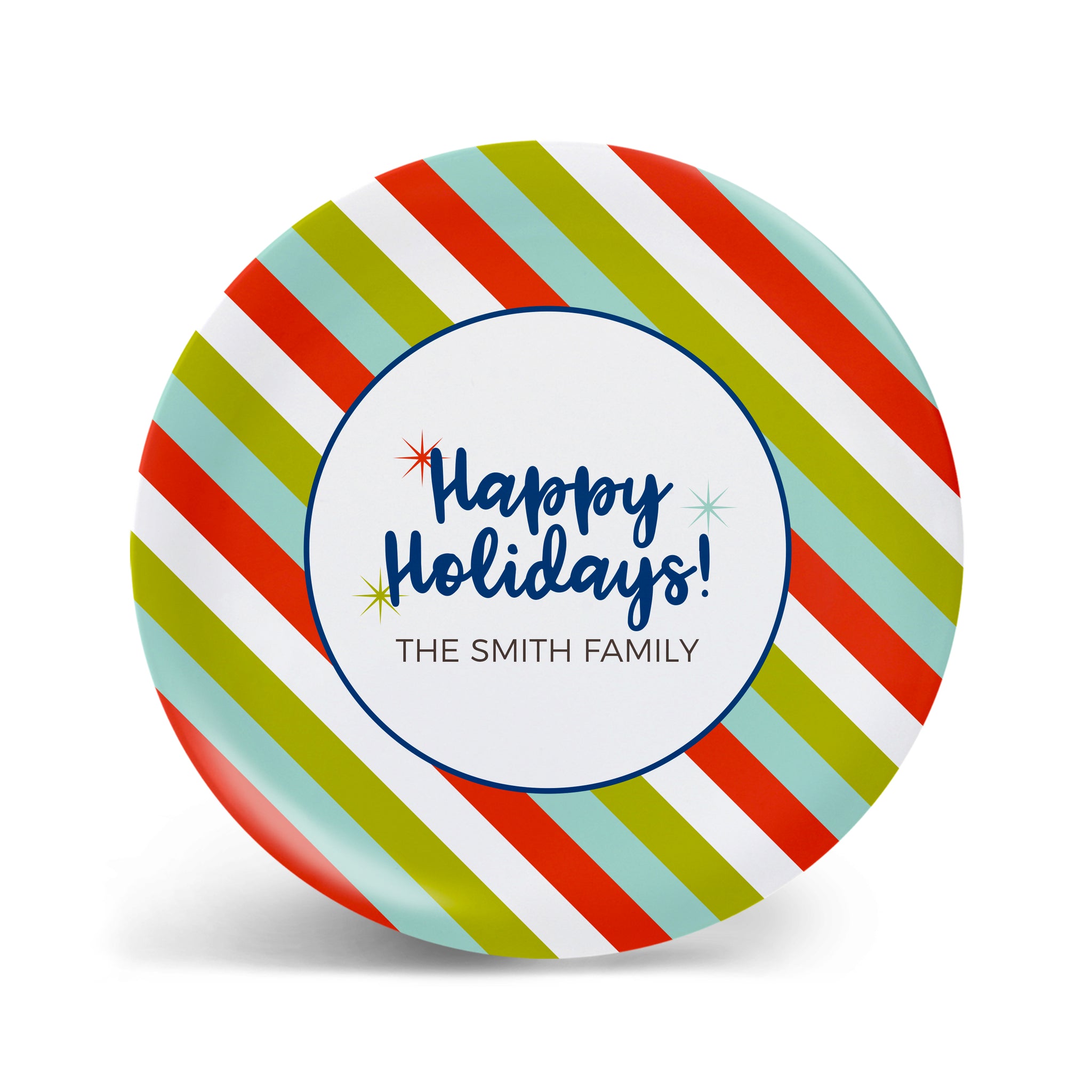 Happy Holidays - Bright Stripe Personalized Plate