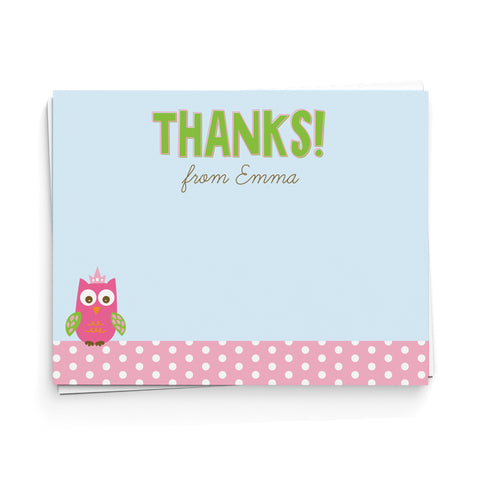 Owl Personalized Thank You Note Cards