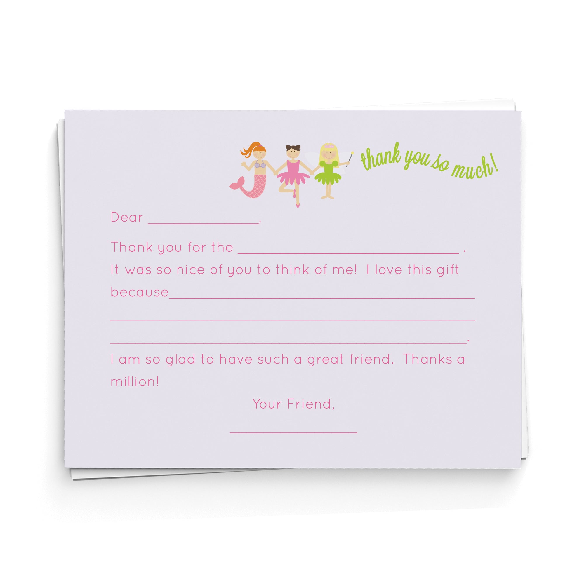 Princess Lineup Fill-in-the-Blank Thank You Cards