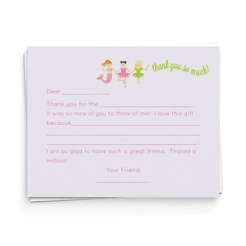 Princess Lineup Fill-in-the-Blank Thank You Cards