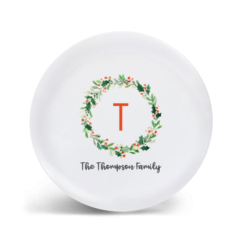 Holly Wreath Personalized Plate